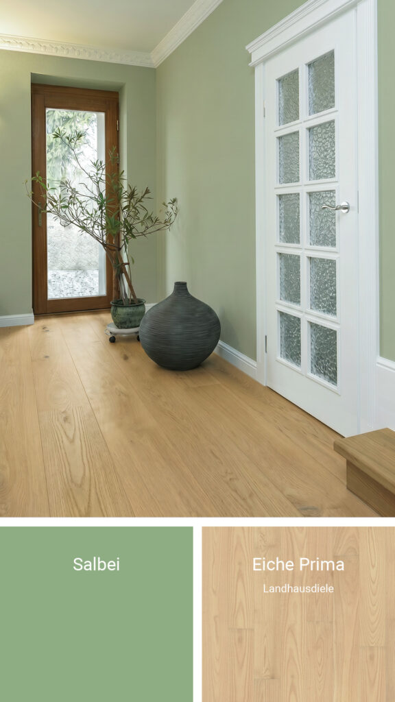 Boden und Wandfarbe: Salbei & Landhausdiele Eiche Prima