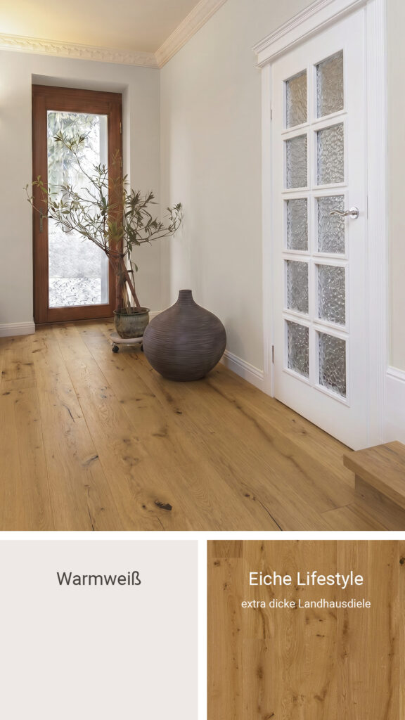 Boden und Wandfarbe: Warnweiß & Landhausdiele Eiche Lifestyle