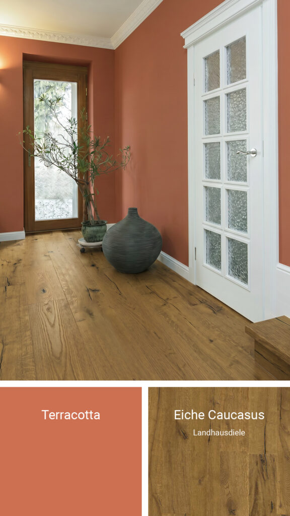 Boden und Wandfarbe: Terracotta & Landhausdiele Eiche Caucasus